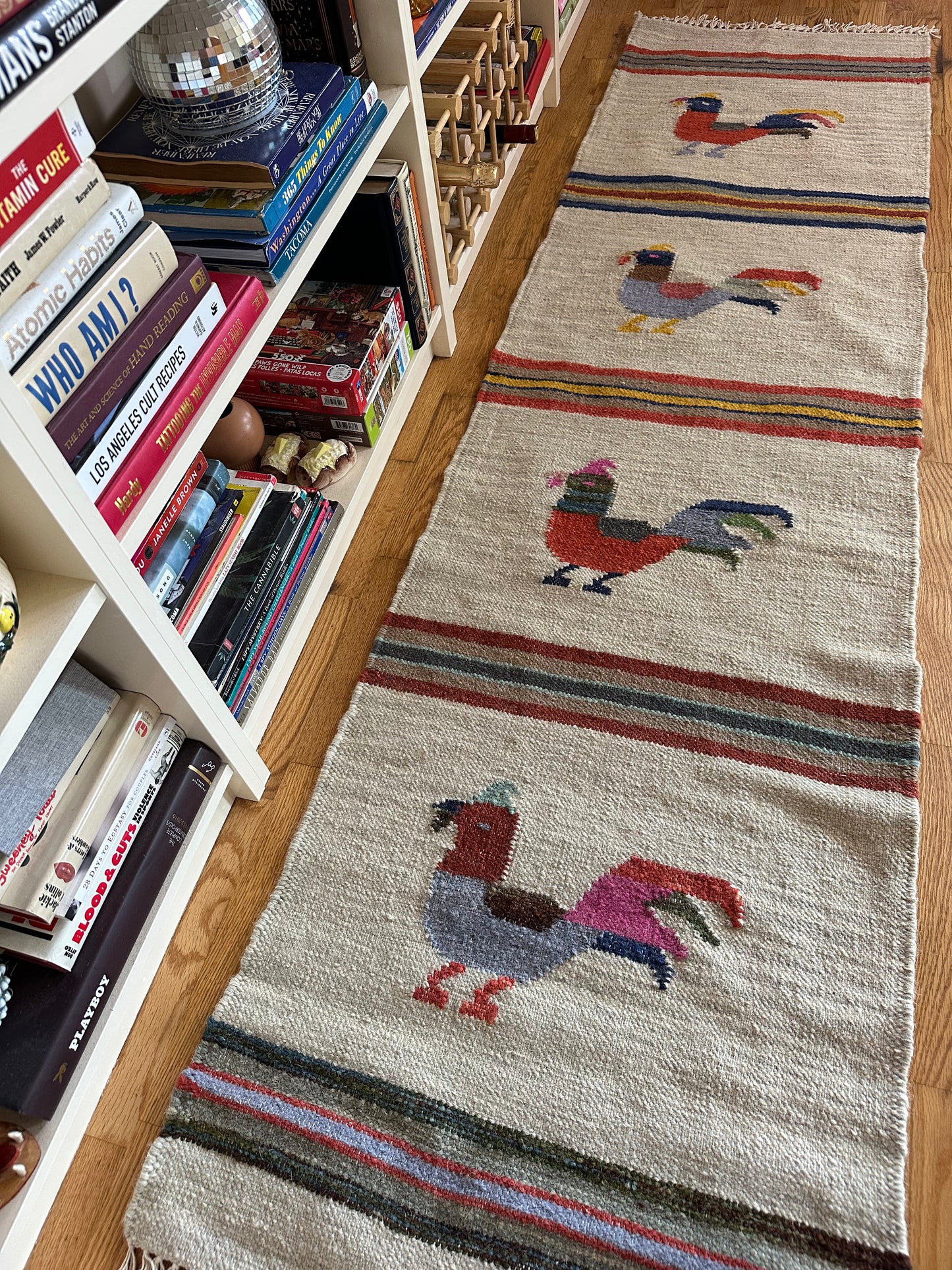 Handwoven Modern Wool Flatweave Rooster Runner - 2 x 8