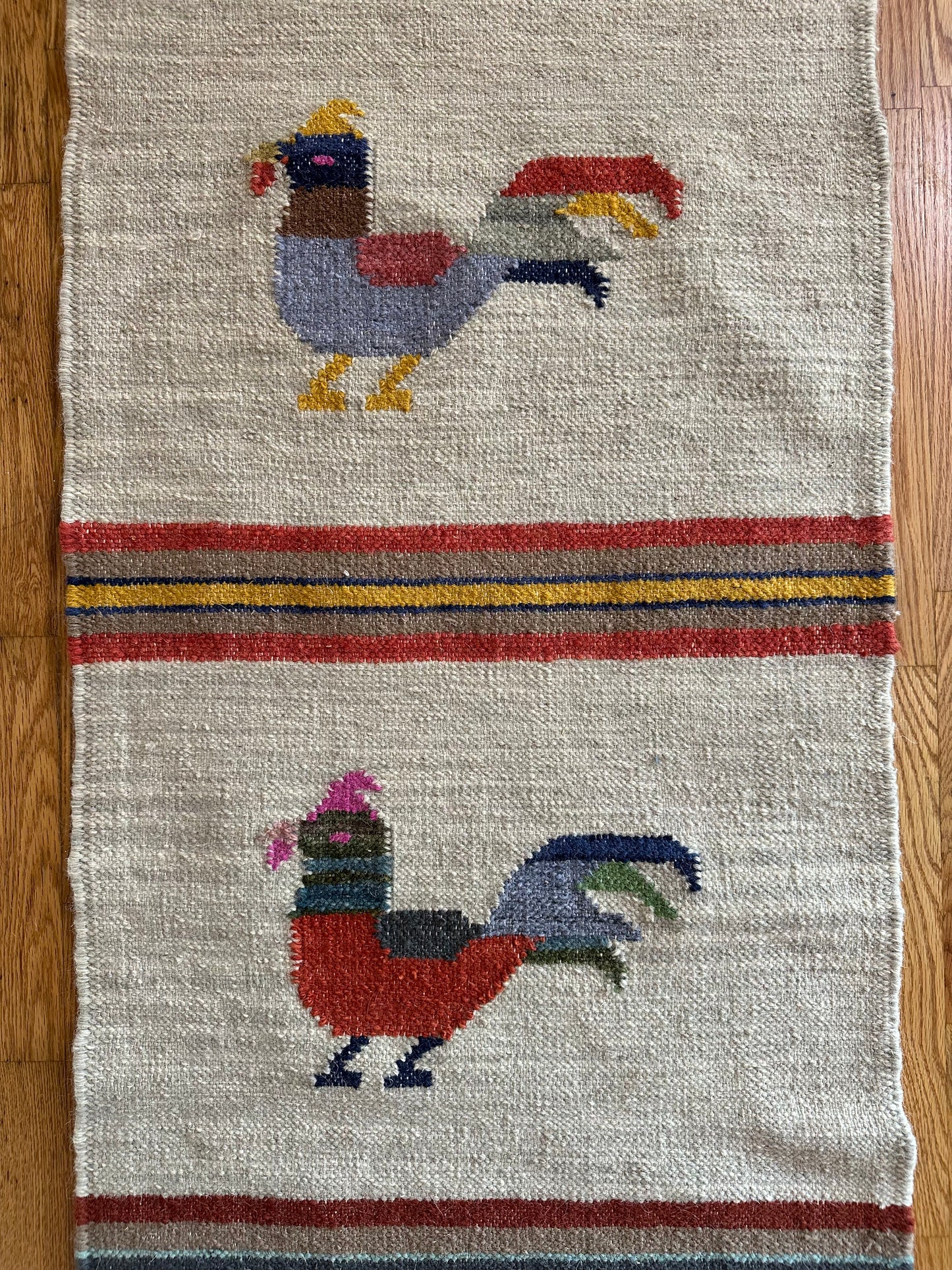 Handwoven Modern Wool Flatweave Rooster Runner - 2 x 8