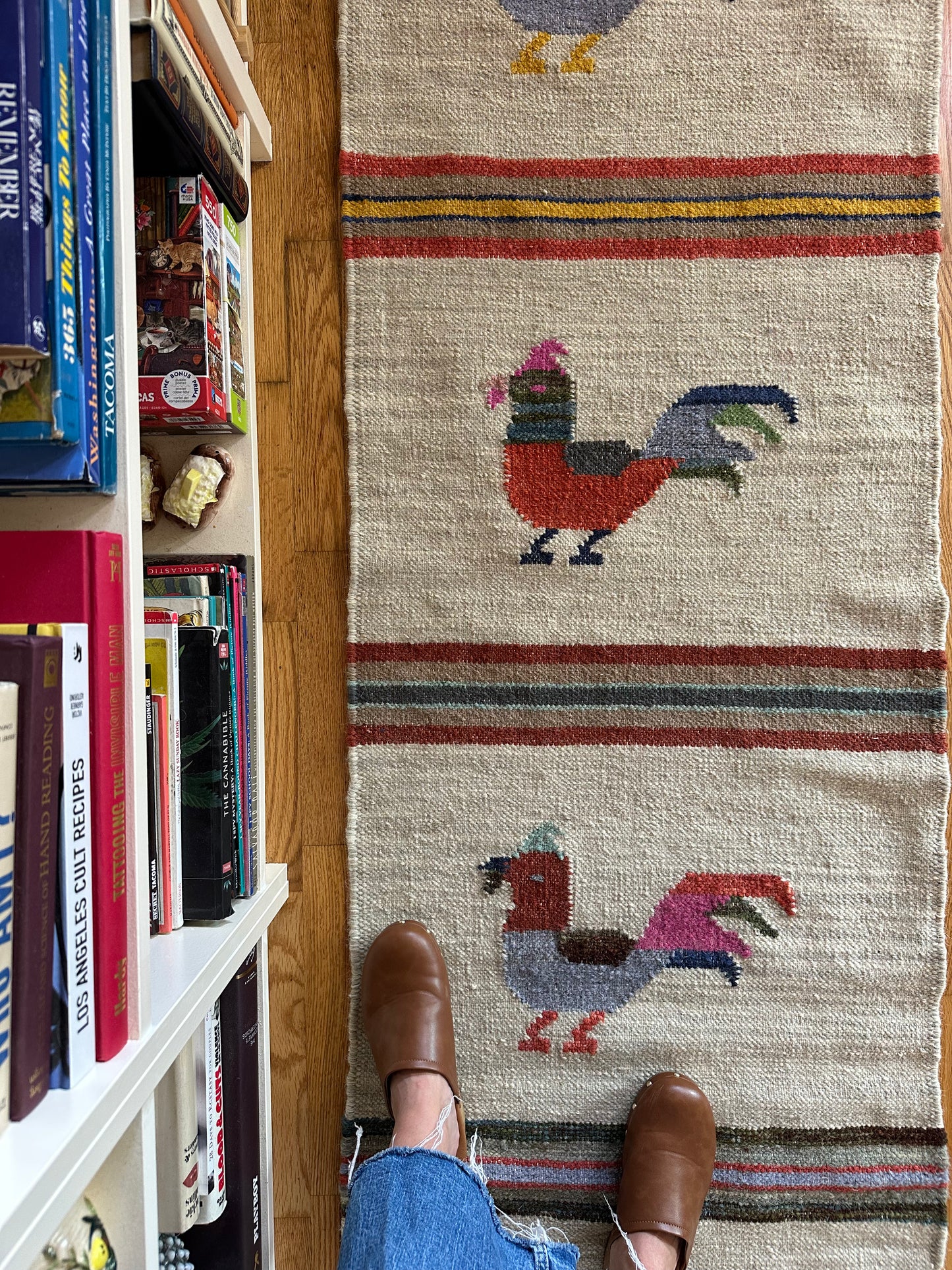 Handwoven Modern Wool Flatweave Rooster Runner - 2 x 8