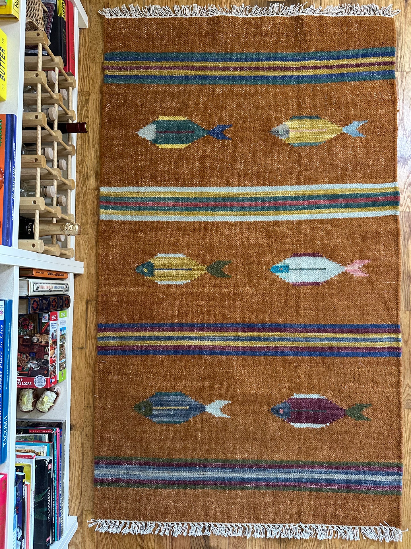 Modern Wool Flatweave Fish Rug - 3 x 5