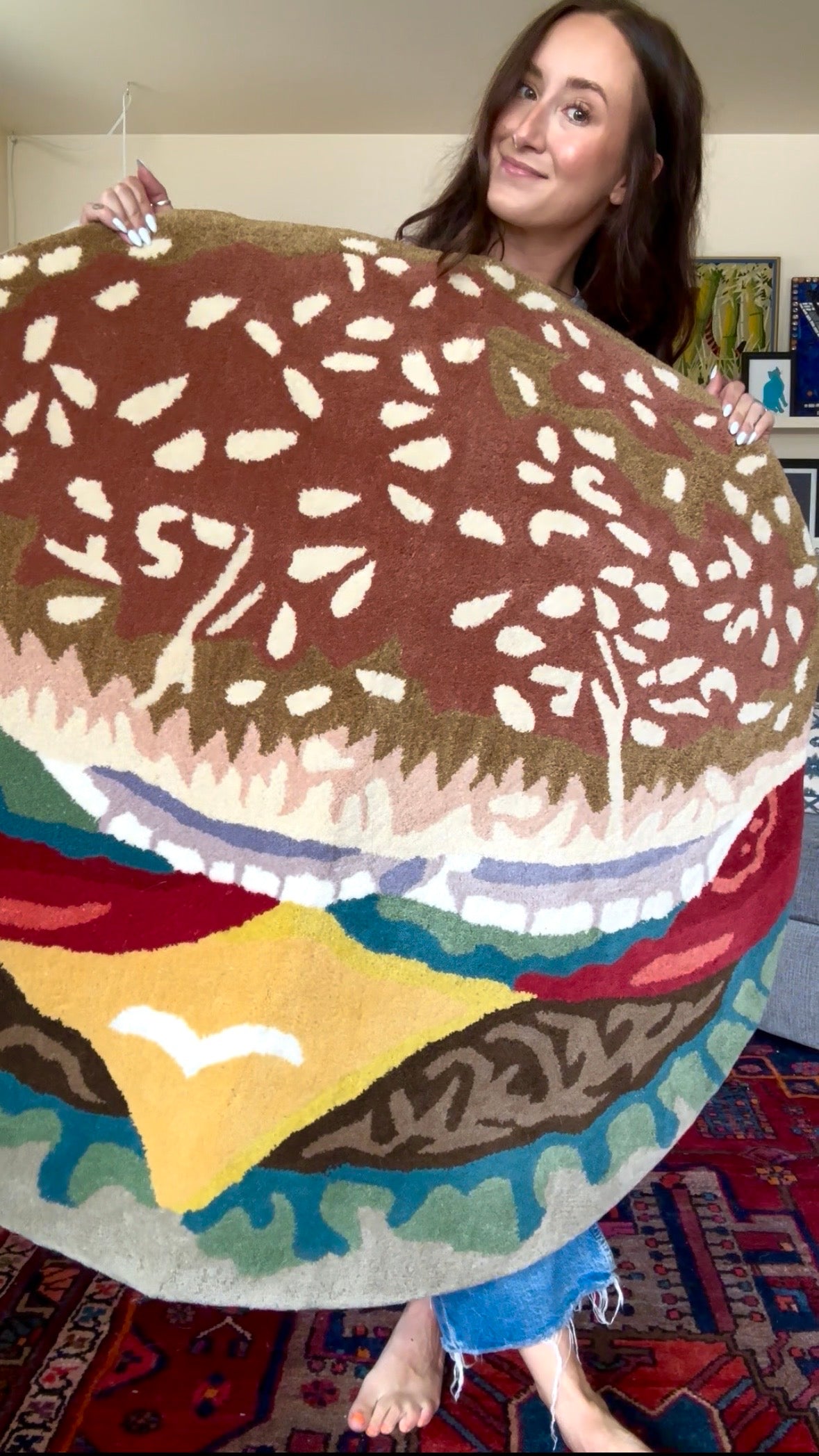 The Burger Joint - Modern Hand-Tufted Wool Cheeseburger Rug - 4 x 4