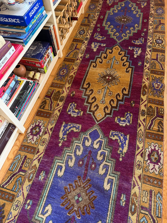Amethyst | Vintage Hand-Knotted Wool Runner • 2'11" x 10'10"
