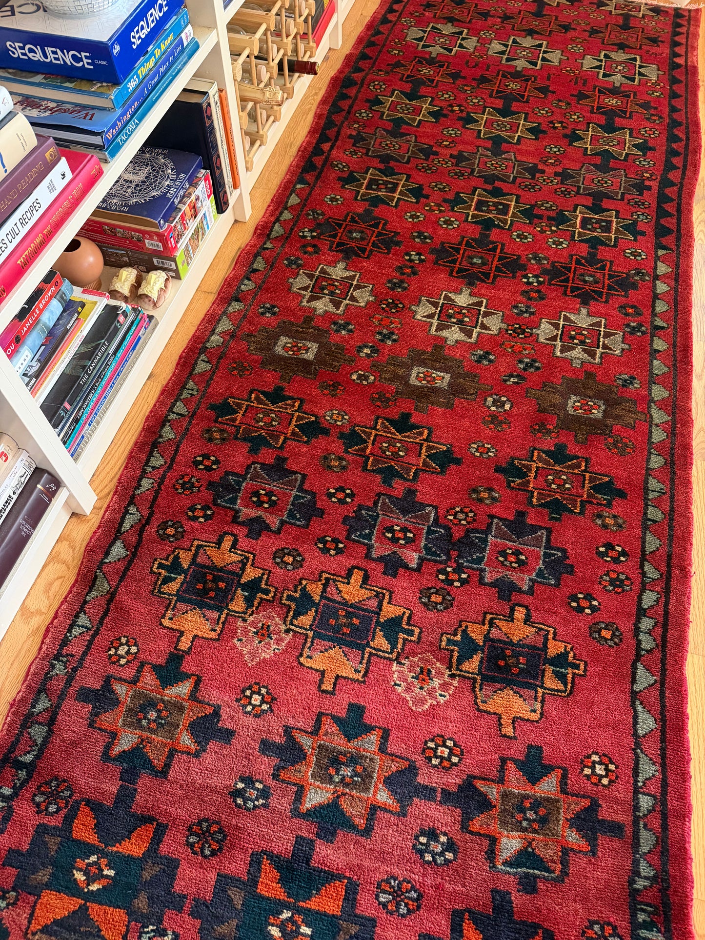Garnet Star | Vintage Afghan Wool Runner • 3'3" x 9'3"