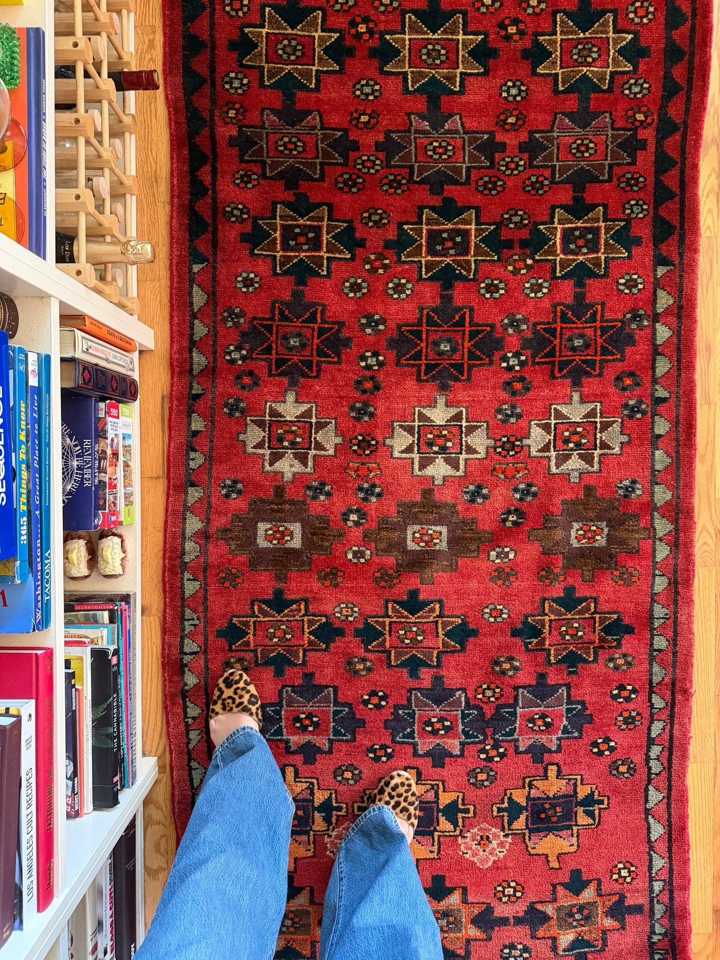 Garnet Star | Vintage Afghan Wool Runner • 3'3" x 9'3"