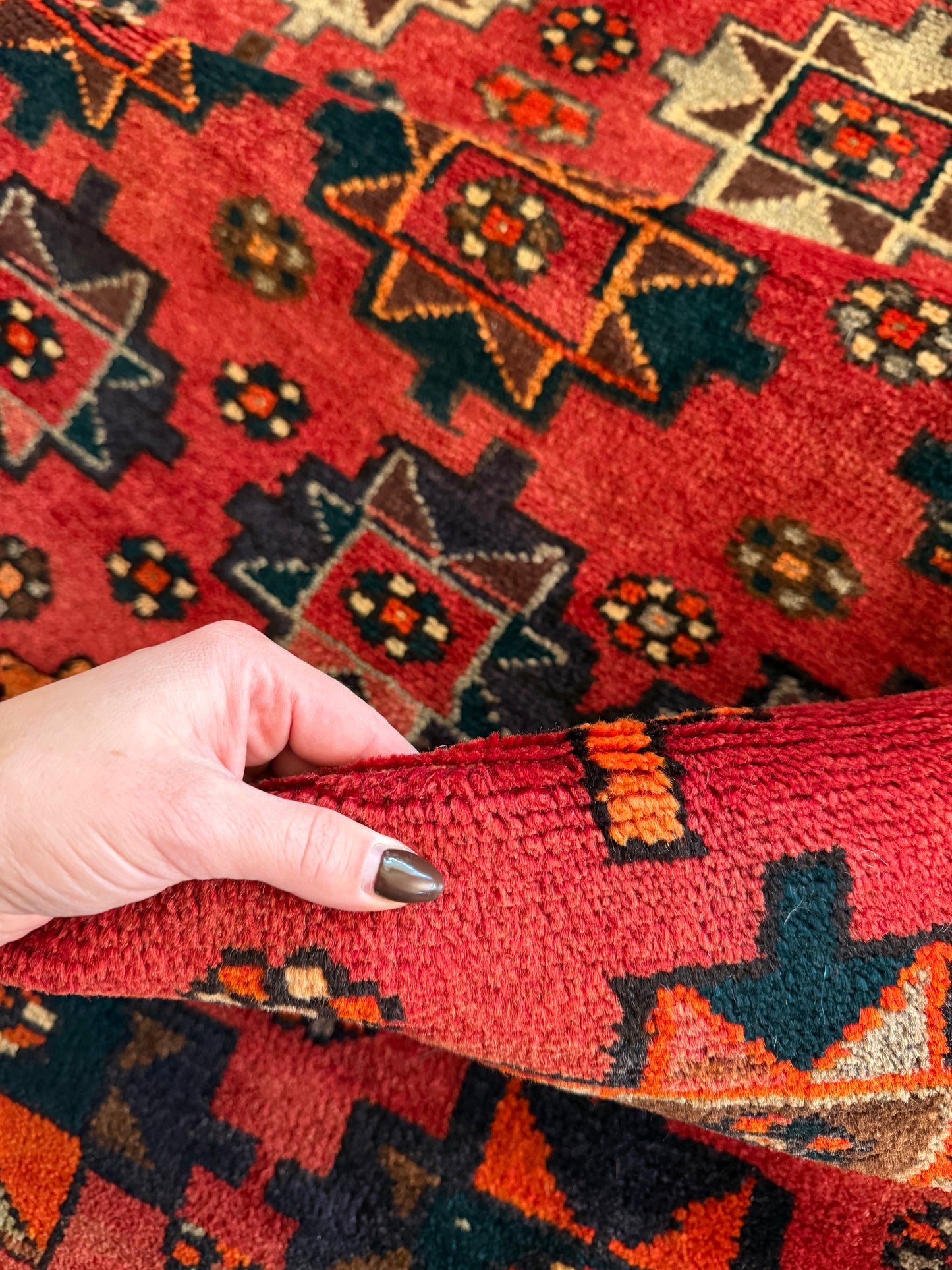 Garnet Star | Vintage Afghan Wool Runner • 3'3" x 9'3"