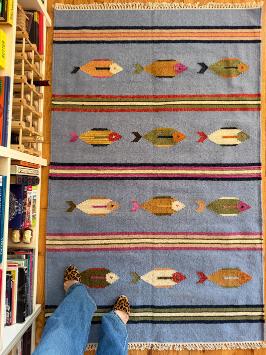 Modern Wool Fish Rug | Blue Lagoon • 3'10" x 6'2"