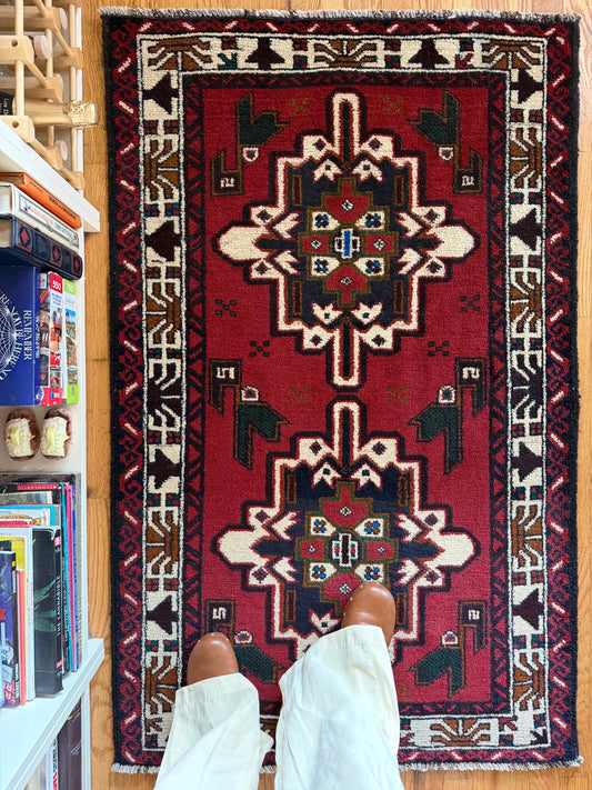 Small Vintage Afghan Baluch Accent Rug • 2'11" x 4'8"