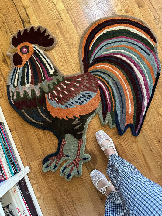 Clay & Cider Rooster - 3’ x 5’ Wool Rooster Shaped Rug
