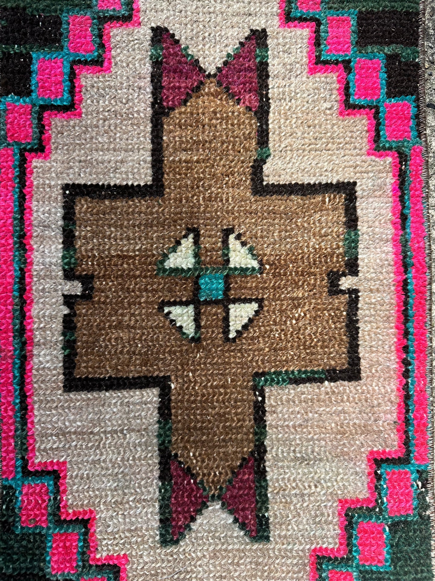 Mulberry Mini Rug – Vintage Geometric Wool Accent Rug – 1’1” x 2’10”