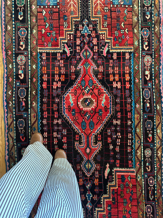 Midnight Hummingbird Vintage Hamadan Rug - 4’1” x 8’7”