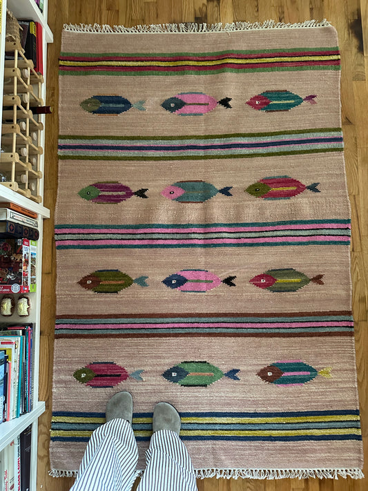 Modern Wool Fish Rug | Pale Pink - 4x6