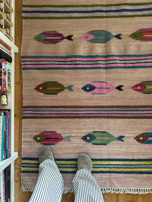 Modern Wool Fish Rug | Pale Pink - 4x6