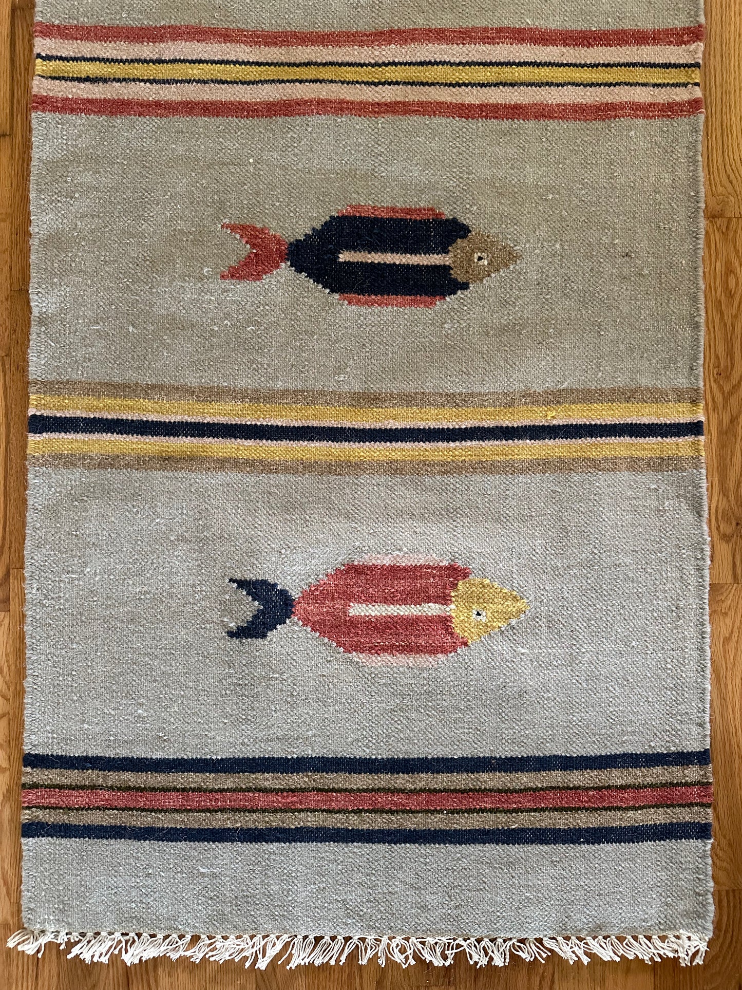 Saltwater Fish Runner - Modern Wool Flatweave Runner - 2'6" x 8' ft