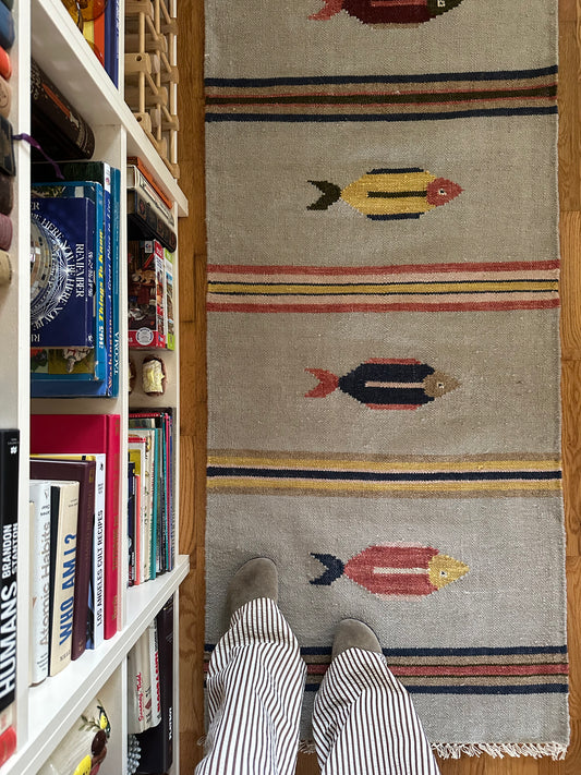 Saltwater Fish Runner - Modern Wool Flatweave Runner - 2'6" x 8' ft