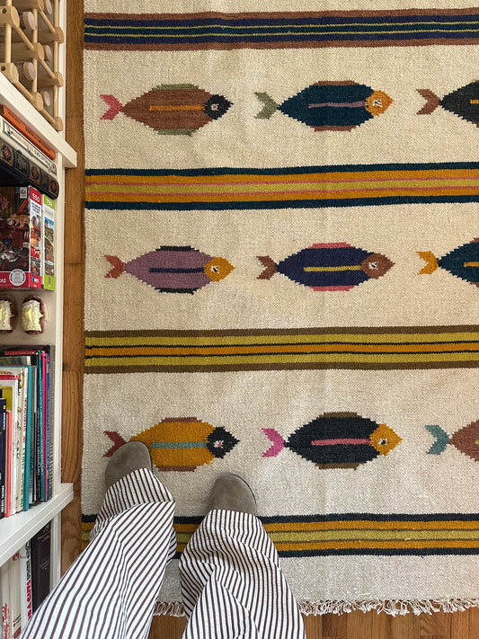 Harbor Stripe Kilim - Modern Wool Flatweave Fish Area Rug - 4x6