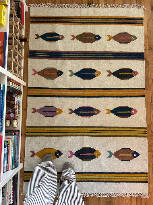 Harbor Stripe Kilim - Modern Wool Flatweave Fish Area Rug - 4x6