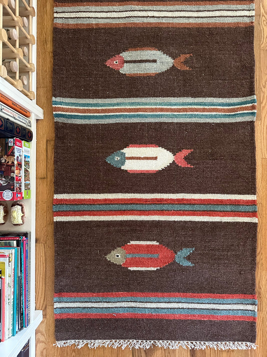 Driftwood Fish Runner - Modern Wool Flatweave - 2'6" x 6