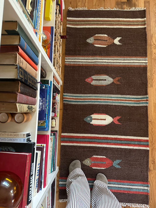 Driftwood Fish Runner - Modern Wool Flatweave - 2'6" x 6
