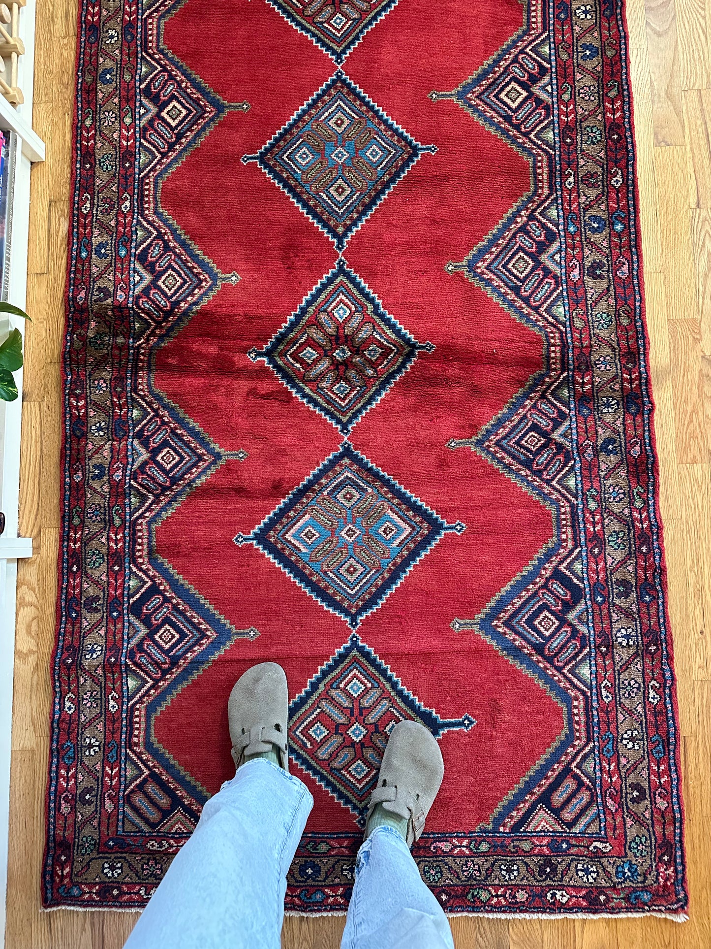 Madder & Indigo Kurdish Diamond Runner – 3'8" x 9' Vintage Tribal Rug