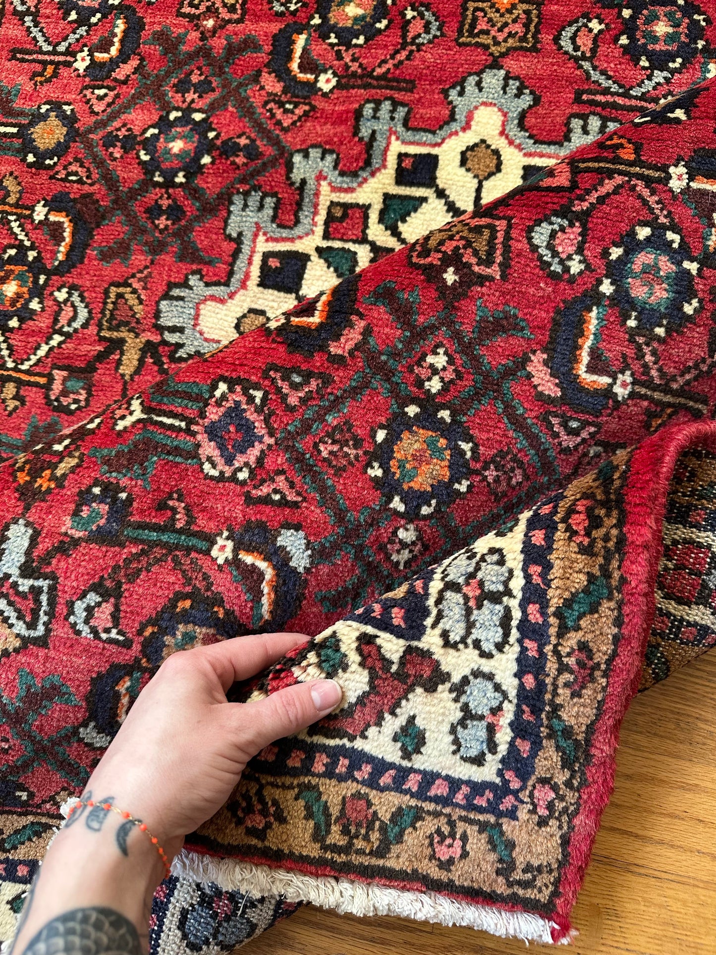 Vintage Heriz Style Rug – 3'5" x 4'11" – Crimson Garden