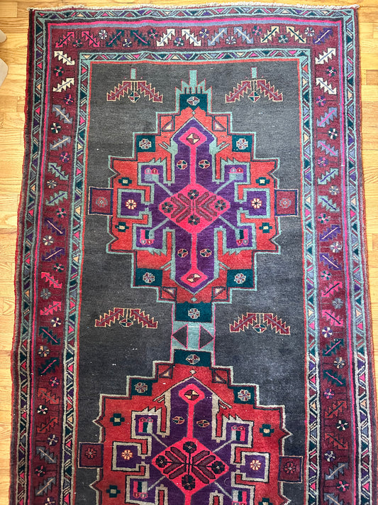 Vintage Anatolian Kurdish Runner – 3'10" x 9'10" – Midnight Carnation