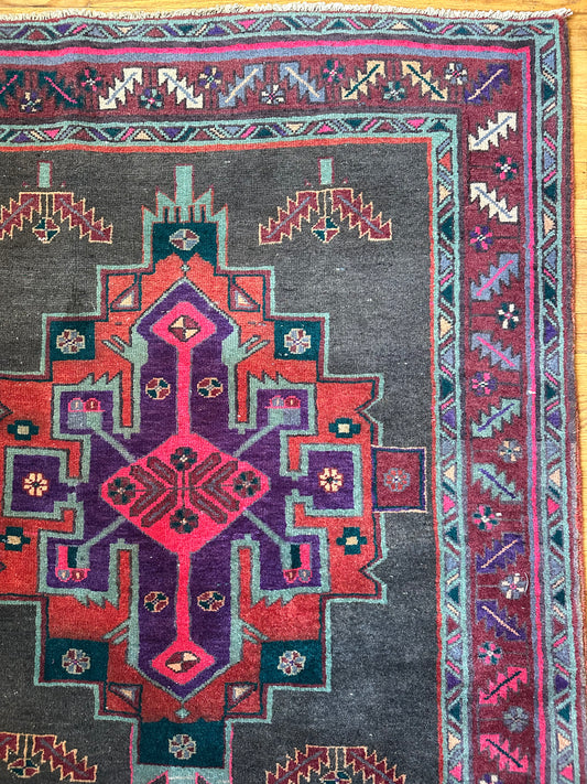 Vintage Anatolian Kurdish Runner – 3'10" x 9'10" – Midnight Carnation