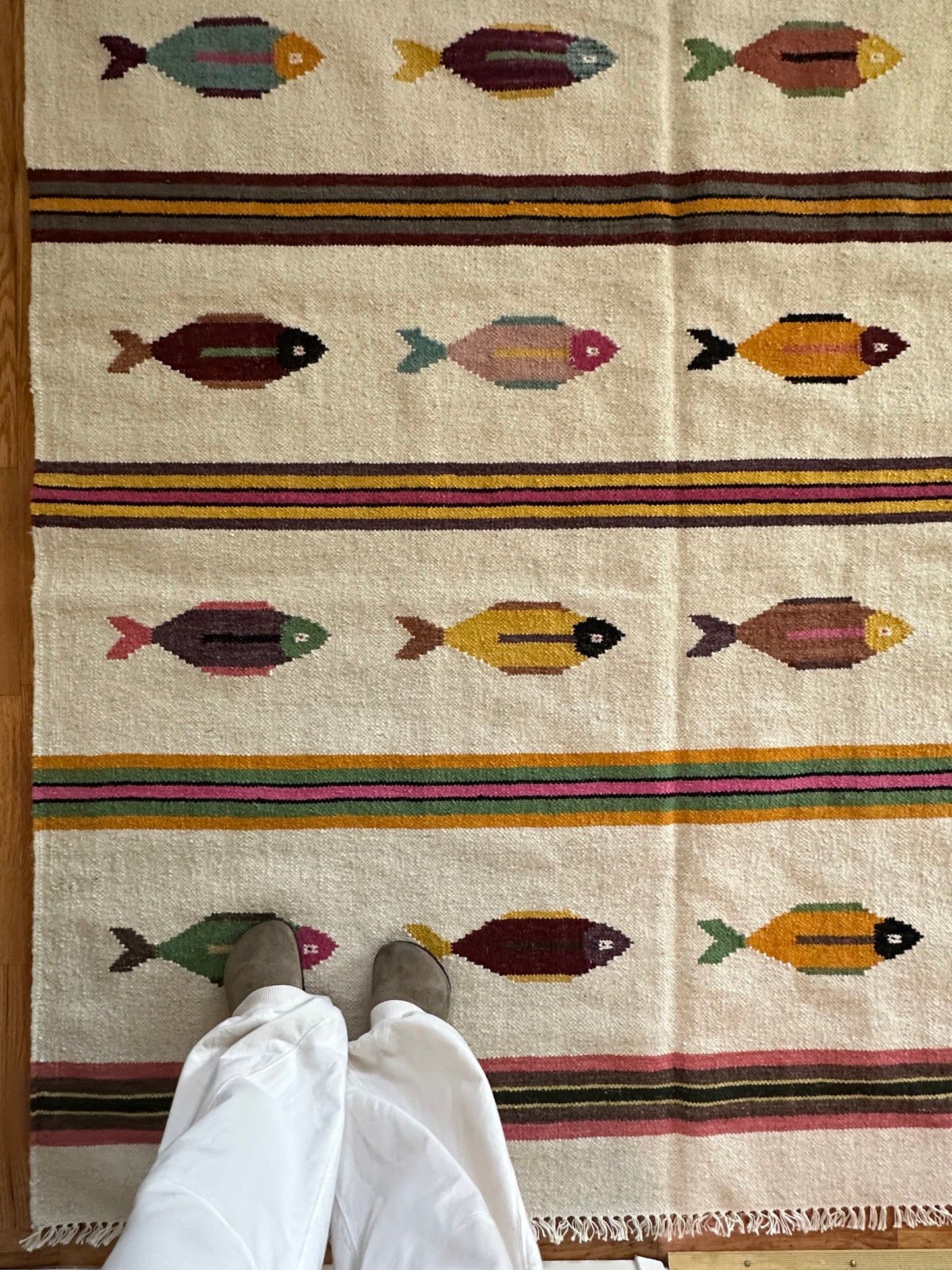 Modern Anatolian Fish Motif Rug in Cream | 6x9