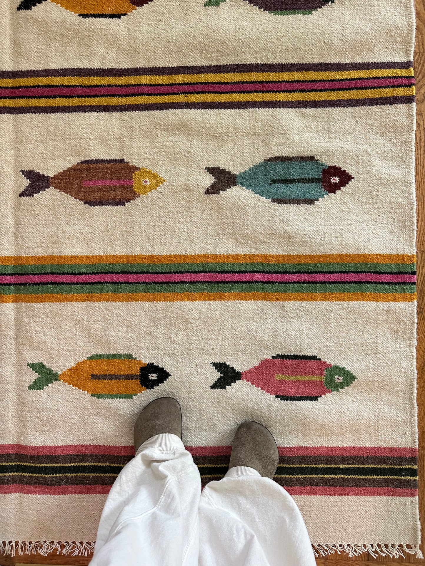 Modern Anatolian Fish Motif Rug in Cream | 6x9
