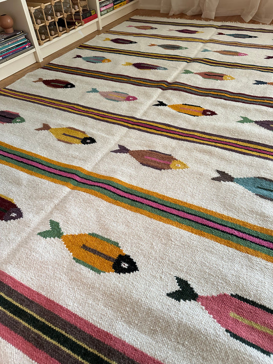 Modern Anatolian Fish Motif Rug in Cream | 6x9