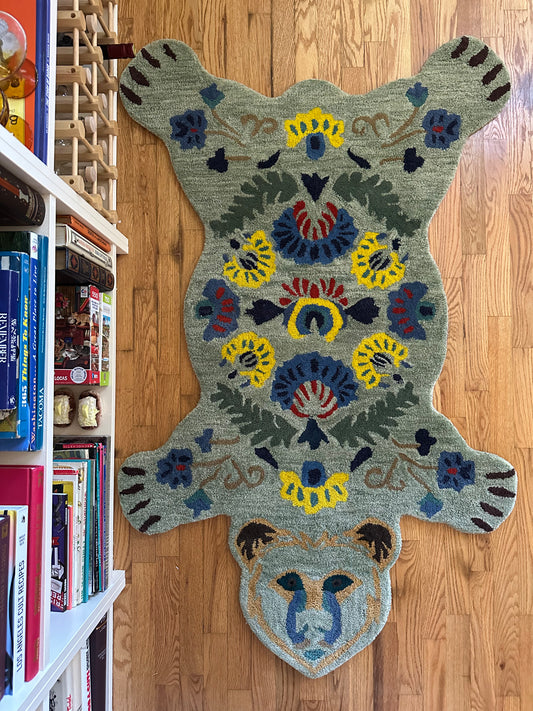 Folk Garden Bear Rug - 3’ x 5’ Modern Tufted Wool Rug
