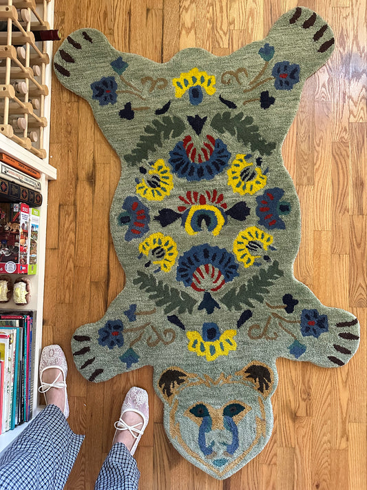 Folk Garden Bear Rug - 3’ x 5’ Modern Tufted Wool Rug