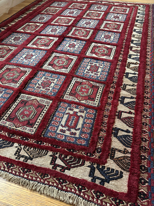 Carmine Mosaic Carved Wool Rug - 4'2" x 6'