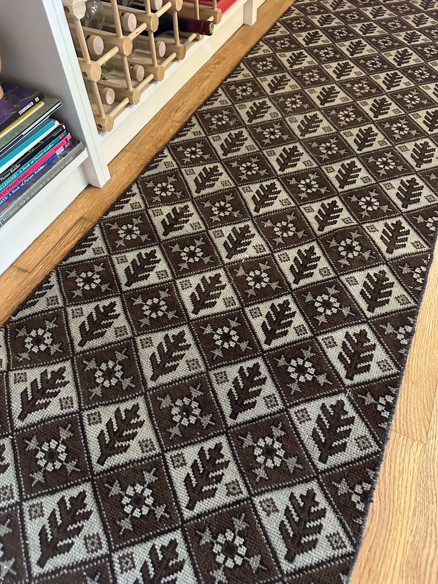Vintage Chocolate & Oat Geometric Wool Runner - 2' x 7'10"
